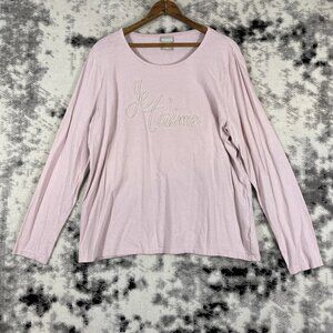 Chicos Top Womens Size Large (2) Embellished Pink Long Sleeve Je Taime Casual‎